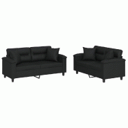 VidaXL Ensemble de canapés 2 pcs avec coussins noir similicuir Modèle Yermontis - 3202372