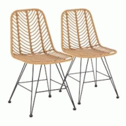 VS Venta-stock Pack de 2 chaises de salle à manger ou de jardin Emi Ratan/Noir - noir métal I24080