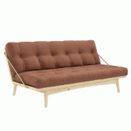 BANQUETTE FUTON FOLK EN PIN MASSIF COLORIS BRUN ARGILE COUCHAGE 130 X 190 CM.