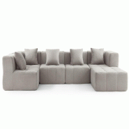 Canapé d'angle modulaire  MILYSOFA SOFABULOUS 5 places avec méridienne Tissu fine bouclette Beige pierre - MS-BULOUS-6-SB