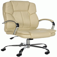 Décoshop26 - Fauteuil de bureau sur roulettes largeur d'assise XXL en PVC crème et métal chromé 10_0002415 - beige métal 3000251010930