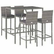 Helloshop26 - Ensemble de bar de jardin 5 pièces avec coussins gris poly rotin - 3000729282722