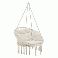 Helloshop26 - Hamac siège rond avec coussin chaise suspendue jusqu'à 150kg d'assise 60 cm crème 03_0006058 - acier 3000711099789