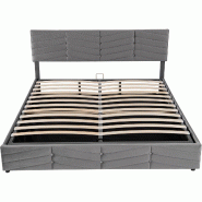 Merax Lit rembourré , lit double hydraulique, lit fonctionnel 160x200cm velours, gris - gris multi-matériau 3121356AAG