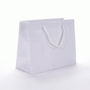 Sac Luxe pelliculé blanc 23x10x18cm - par 12 - poignées cordelières - finition glossy