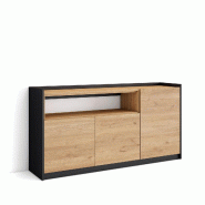 SKRAUT HOME Buffet salon et cuisine, 156x80x37 cm, 3 Portes, Meuble chaussure, Chêne et noir - beige Bois manufacturé 699_1