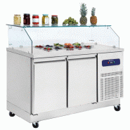 Table de préparation réfrigérée avec 2 portes GN 1/1 et vitrine, 6x GN 1/6 h 100 mm, -2°/+8°C 1400x700x1300 mm - VIRTUS - 0615402375733