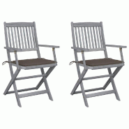 VidaXL Chaises Pliables D Extérieur Lot De 2 Et Coussins Bois D Acacia - gris 3064490