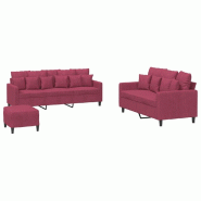 VidaXL Ensemble de canapés 3 pcs avec coussins Rouge bordeaux Velours Modèle Sirius Horizon - 3201734