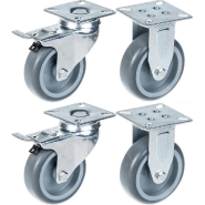 Roulette 75mm 3" à bandage caoutchouc gris, frein fixe, capacité 240kg, jeu de 2 Roulette 75mm 3" à bandage caoutchouc gris, frein fixe, capacité 240kg, jeu de 2