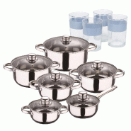 BERGNER - Batterie de cuisine Cassel 12pcs en Acier Inoxydable Compatible Induction avec Jeu de 4 Verres de 0,5 L NOIA - multi-matériau PK8959