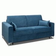 CANAPÉ CONVERTIBLE EXPRESS JACKSON 160CM COMFORT BULTEX® 12CM SOMMIER LATTES TÊTE DE LIT INTÉGRÉE VELOURS BLEU