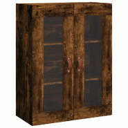 Helloshop26 - Armoire murale design intemporel rangement mural 69,5 x 34 x 90 cm en bois d'ingénierie chêne fumé 02_0048608 - verre 3000235372047
