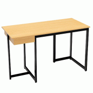 Helloshop26 - Bureau d'ordinateur 120 x 55 x 75 cm avec tiroir spacieux et repose-pieds réglables design naturel en métal bois 20_0020513 - métal 3