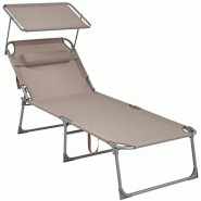 Helloshop26 - Chaise longue bain de soleil transat grand modèle 71 x 200 x 38 cm charge 150 kg appui-tête dossier et parasol 12_0001709 - 3000125661