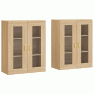 Helloshop26 - Lot de 2 armoires murales design moderne rangement suspendu 69,5 x 34 x 90 cm en bois d'ingénierie chêne sonoma 02_0055417 - verre 300