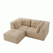 Merax canapé modulable 2 places avec tabouret, Cloud Sofa Cord sans cadre, canapé lounge près du sol, avec accoudoirs larges, beige - beige multi-m