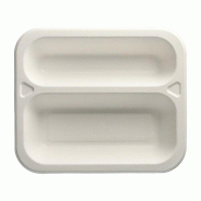 Papstar 100 barquettes thermoscellables en canne à sucre 2 compartiments 975 ml 4,2 cm x 21,2 cm x 25 cm blanc - blanc Matériau naturel 88394