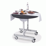 Table pour room service pliante - structure en acier inoxydable, plateau rond pliable et roulettes avec frein Table pour room service pliante - structure en acier inoxydable, plateau rond pliable et roulettes avec frein