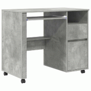 VidaXL Bureau avec roues Gris béton 91 x 50 x 77 cm Bois d'ingénierie Modèle Solaris Ombre - 869533_0