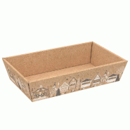 Corbeille Noël carton kraft rectangle maisons gris/blanc 34x21x7,3cm - par 50