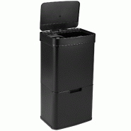 COSTWAY Poubelle 72L 4 compartiments, poubelle électrique à capteur, tri sélectif 2×11L+3,5L+46,5L, fermeture douce noire - noir inox SK32230PW