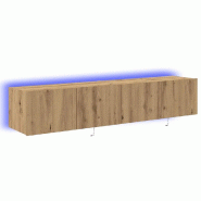 Helloshop26 - Meuble TV mural moderne avec bandes LED 80 x 35 x 31 cm en bois d'ingénierie chêne artisanal 02_0051935 - Bois massif 3000237166712