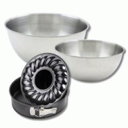 Lot comprenant 1 Moule à manqué et à savarin 24 cm, 1 spatule Zenker et 2 bols à mixer en inox Fackelmann - noir métal 3176239936292