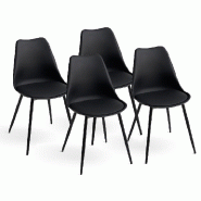 RATTATAN Lot de 4 chaises en polypropylène, avec coussin en similicuir et pieds en métal pour cuisine, salle à manger, bureaux et restaurants – S