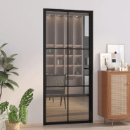 Vidaxl porte intérieure 93x201,5 cm noir verre esg et aluminium 350566