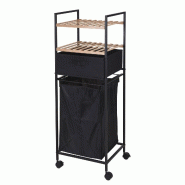 WellHome - Étagère de salle de bain avec 2 tablettes + sac à linge en polyester de 40L, 109cm - noir WH14603