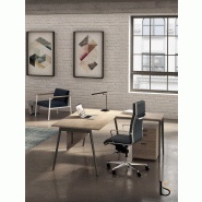 Bureau avec retour X3 - Officity - Anthracite, Noyer canaletto, 160 x 160 cm