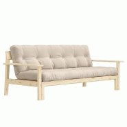 CANAPÉ CONVERTIBLE FUTON UNWIND PIN NATUREL COLORIS BEIGE 130 X 190 CM.