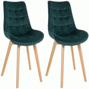 Décoshop26 - Lot de 2 chaises de salle à manger design scandinave coutures carrées en velours vert pieds en bois clair 10_0007324 - Bois massif 300