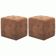 Décoshop26 - Lot de 2 poufs repose-pieds cubes capitonné 30 x 30 x 30 cm en PVC aspect daim marron DEC035439 - 3000260659205
