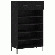 Helloshop26 - Armoire à chaussures noire 60 x 35 x 105 cm grand espace de rangement style industriel en bois noir 02_0048723 - noir Bois massif 30002