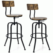 Helloshop26 - Lot de 2 tabourets de bar réglables hauteur 69 à 76 cm avec dossier ergonomique style industriel en métal noir 20_0020458 - noir mét Helloshop26 - Lot de 2 tabourets de bar réglables hauteur 69 à 76 cm avec dossier ergonomique style industriel en métal noir 20_0020458 - noir mét