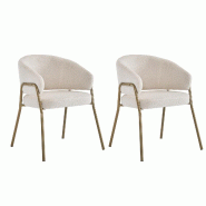 Merax Chaises rembourrées (2 pièces), lot de 2 chaises de salle à manger, chaises de salon, velours d'agneau, pieds dorés, blanc - blanc multi-mat