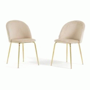 RATTATAN Lot de 2 chaises en velours avec pieds en métal, design élégant pour cuisine, salle à manger, bar ou restaurant – Sara – Crème/Or - RATTATAN Lot de 2 chaises en velours avec pieds en métal, design élégant pour cuisine, salle à manger, bar ou restaurant – Sara – Crème/Or -