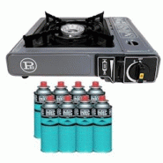 Réchaud Gaz Portable 1 Feu 2200W + 8 Cartouches gaz Butane Camping Randonnée Cuisine Extérieure INTEC - gris aluminium 3701599334381 Réchaud Gaz Portable 1 Feu 2200W + 8 Cartouches gaz Butane Camping Randonnée Cuisine Extérieure INTEC - gris aluminium 3701599334381