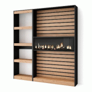 SKRAUT HOME Étagère Bibliothèque, 170x186x25cm, Salon Salle à manger Bureau, Cheminée électrique XXL, Chêne et noir - beige Bois manufacturé 82_4