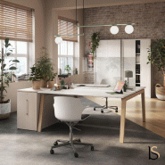Bureau 2 personnes Born Wood - Mobel Linea - 180, Blanc, Chêne naturel_0