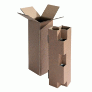 Caisse 1 bouteille avec calage brune 11.2x11.2x36cm - par 5 - fabrication française, kraft brun double cannelure