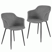 COSTWAY Chaises de salle à manger, lot de 2, chaises de cuisine avec dossier ergonomique et accoudoirs larges, chaises rembourrées - gris Bois manuf