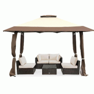 COSTWAY Pavillon pliant pop‑up 4x4m avec double toit et sac à roulettes, tente de jardin étanche stable, protection UV 50+, marron - marron métal