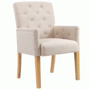 Décoshop26 - Chaise de salle à manger fauteuil de chambre avec accoudoirs en tissu beige et bois DEC025160 - beige 3000255101207 Décoshop26 - Chaise de salle à manger fauteuil de chambre avec accoudoirs en tissu beige et bois DEC025160 - beige 3000255101207