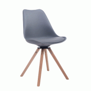 Décoshop26 - Chaise de salle à manger x1 chaise visiteur assise pivotant à 360° en plastique et PVC gris piètement en bois rond 10_0008312 - 3000