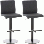 Décoshop26 - Lot de 2 tabourets de bar avec repose-pieds et dossier assise en tissu gris foncé cadre métal noir 10_0006746 - gris métal 3000265741172