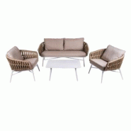 Emh Ensemble lounge Chilly aluminium blanc et cordage beige – salon extérieur professionnel CHR - beige multi-matériau CHILLYLOUNGBEIGE