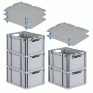 PROREGAL 5x Bac Euro NextGen Economy avec couvercle d'appui et 4 fermetures à glissière bleues poignées ouvertes 22x30x40cm 20L - noir plastique RM